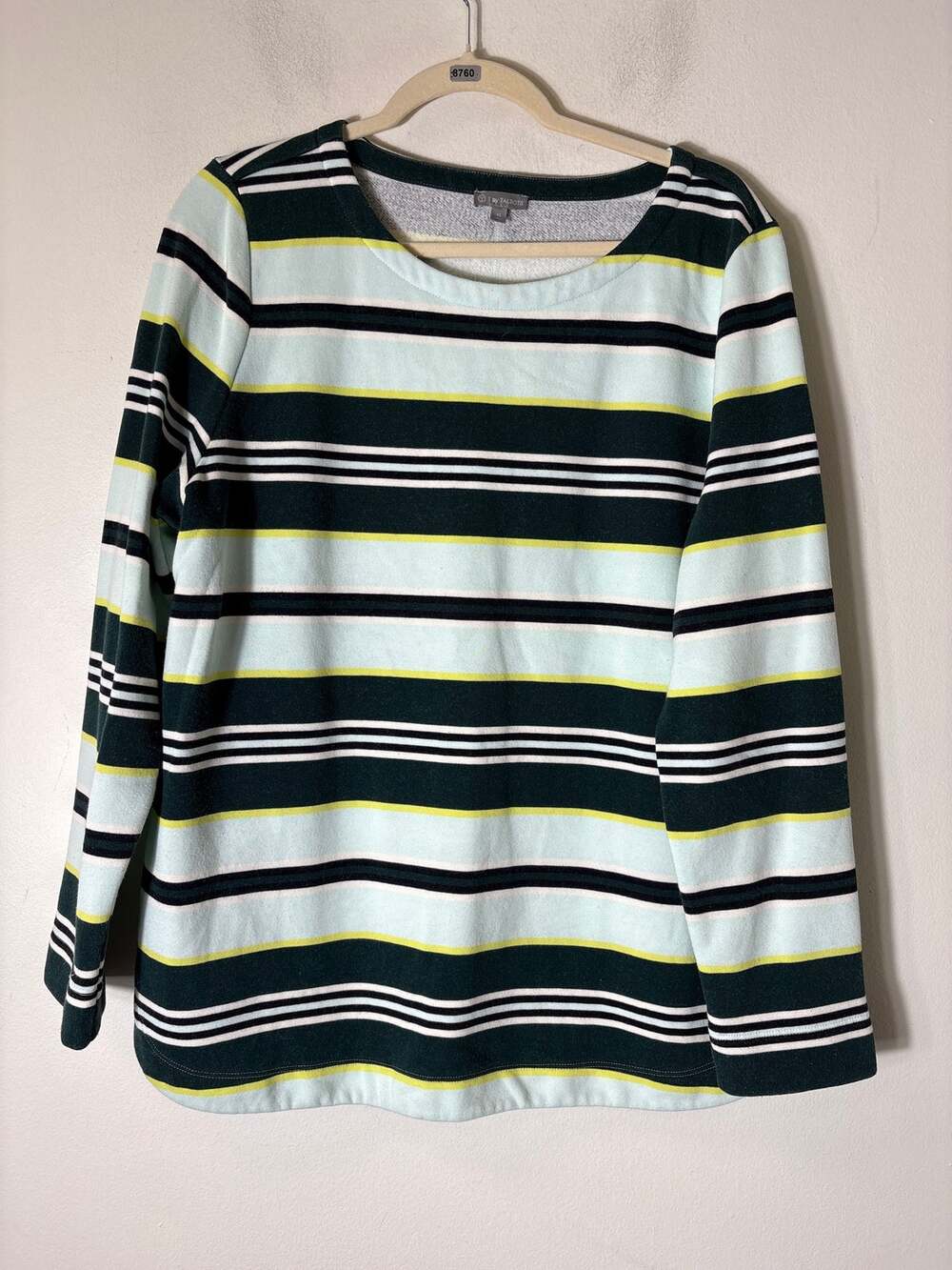 Talbots Green Striped Boatneck Sweatshirt Sz XL